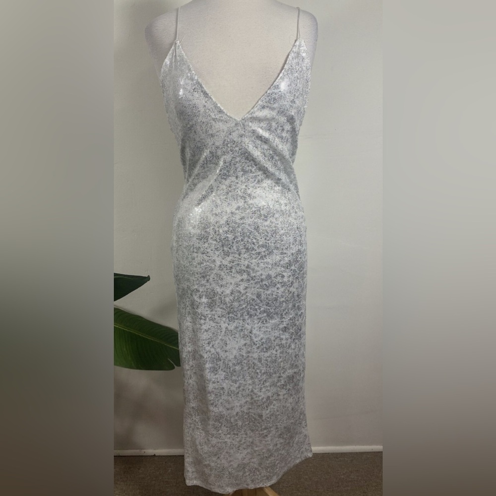 Zara Shimmering Silver Sequin Dress